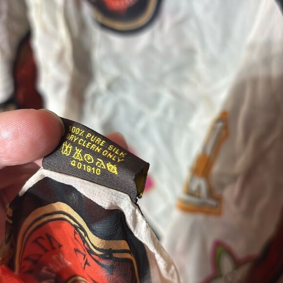 Louis Vuitton 100% silk scarf sheer cream colorful design vintage - Picture 8 of 10